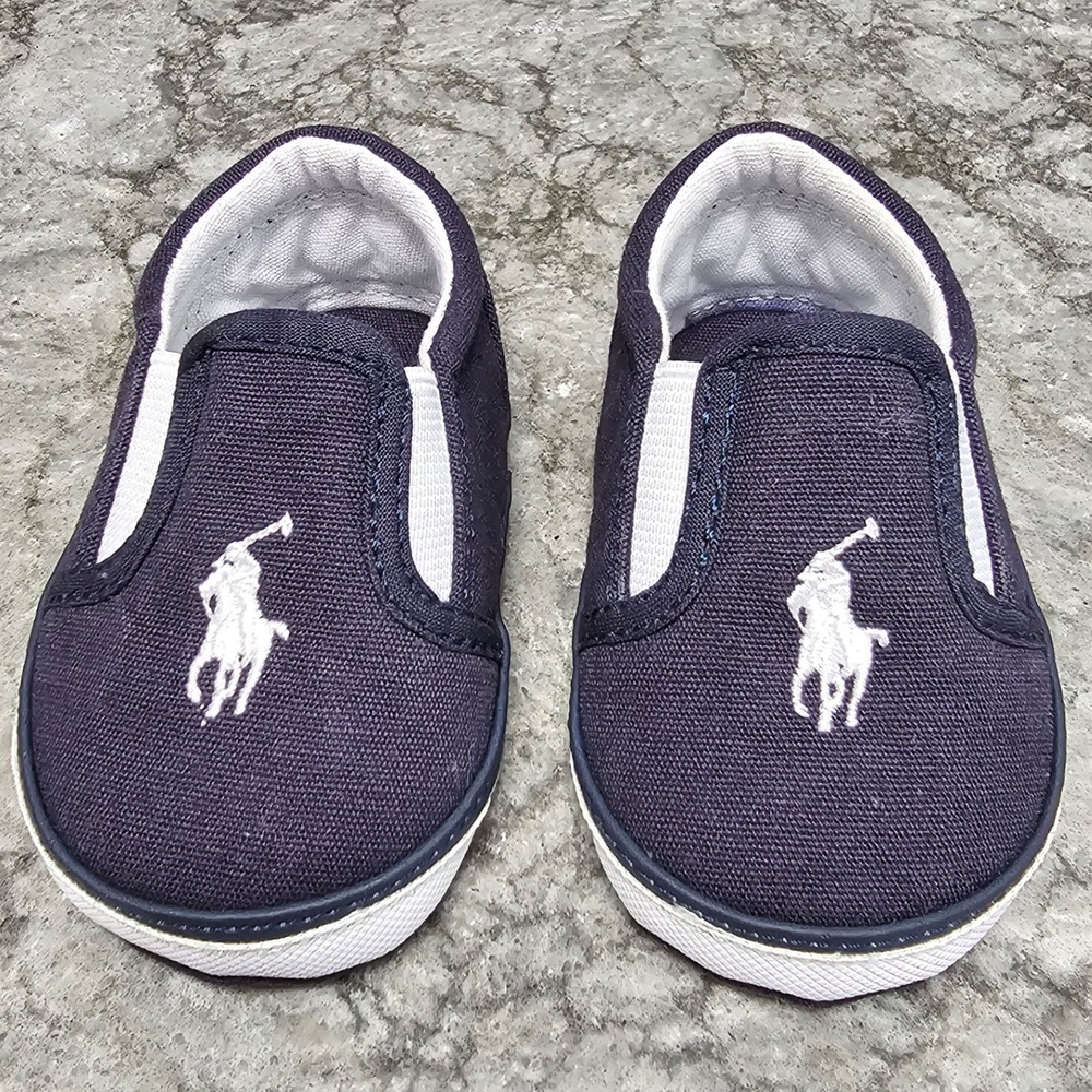 Polo Ralph Lauren Slip On Shoes With Pony Logo Size 2 Baby Infant Kids Navy Blue